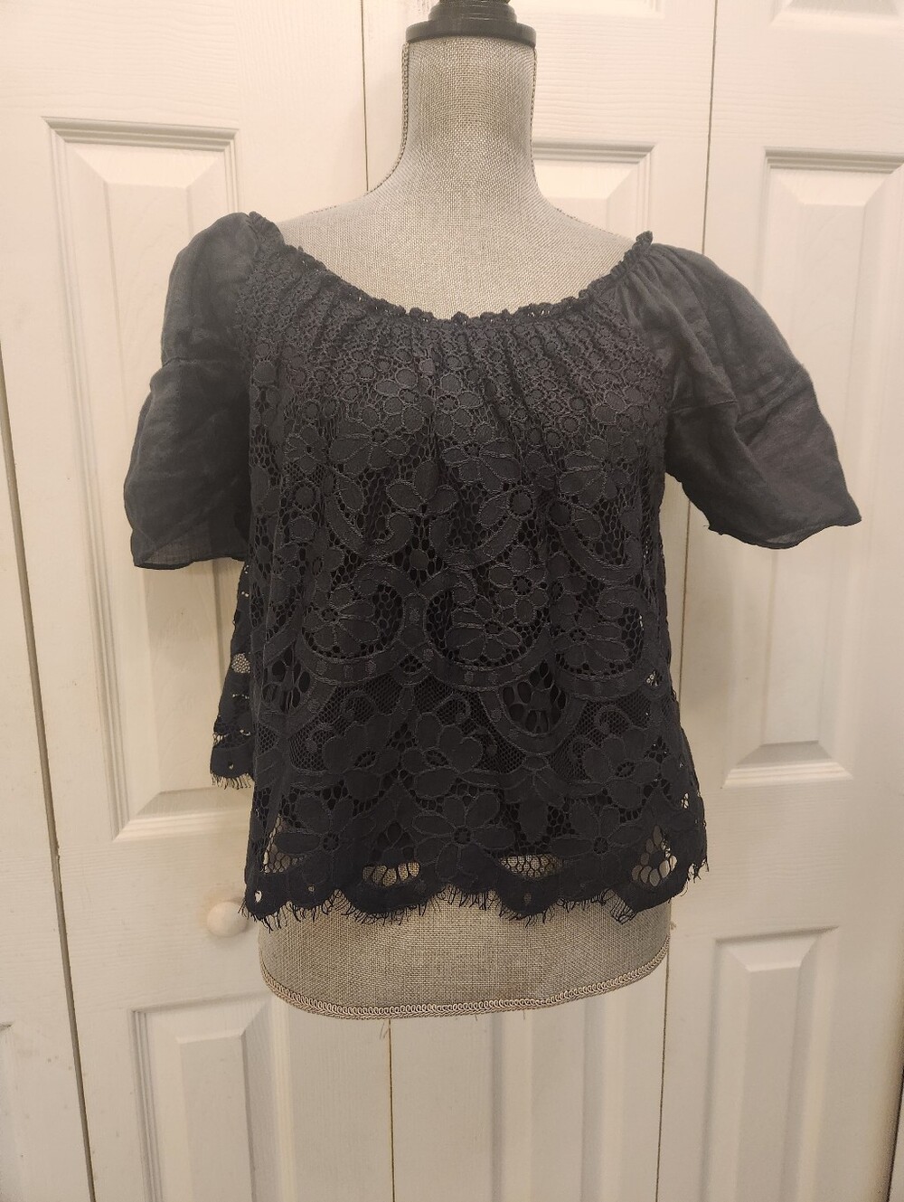 Moulinetta Souers Navy Lined Lace Top